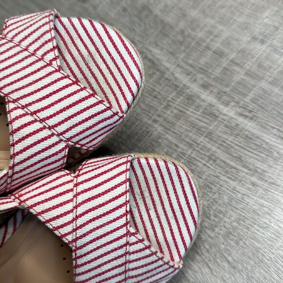 ABELLA TRUE COMFORT Women’s Shiloh Red and White Striped Espadrille Wedges - Picture 3 of 10